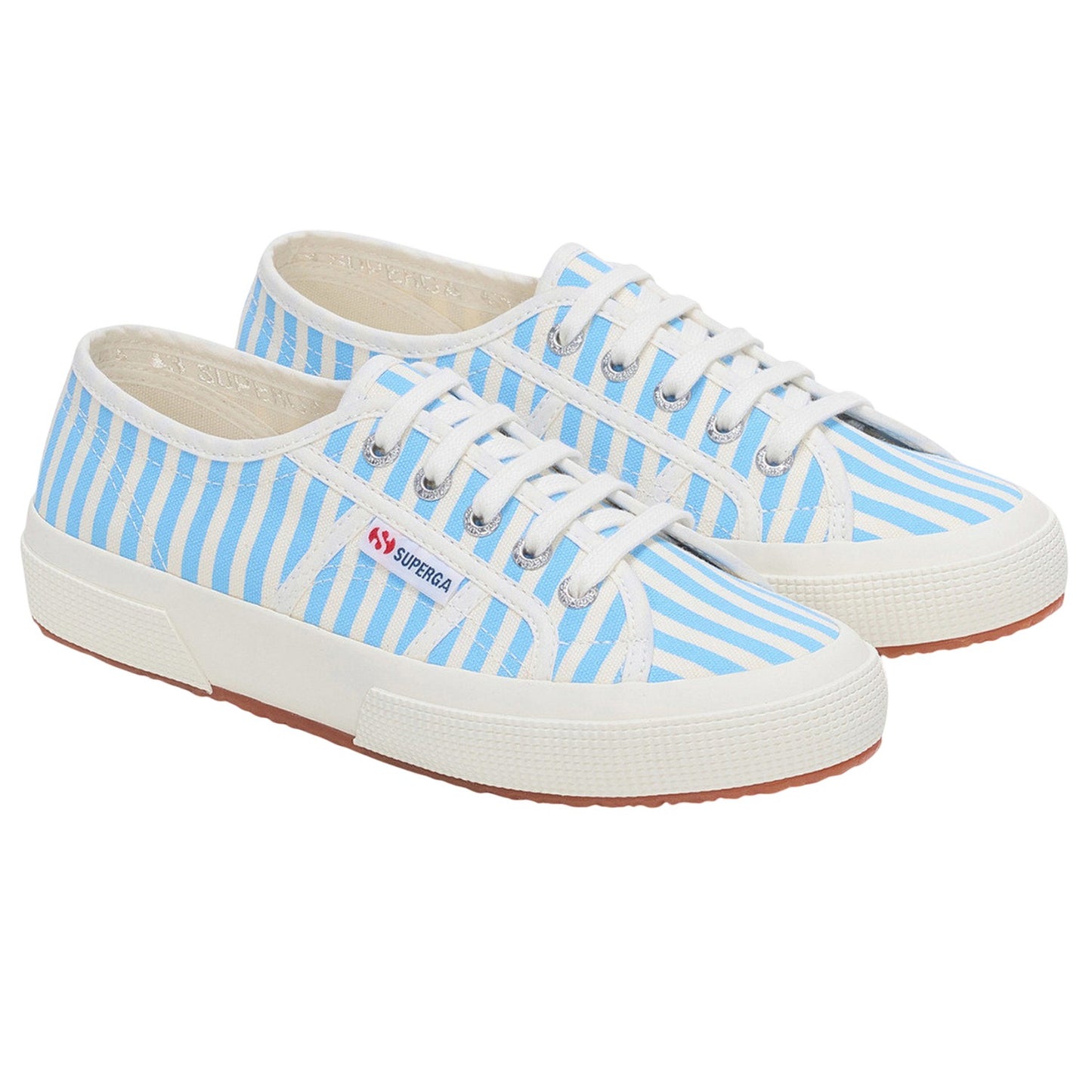 Off White-Azure Summer Sky - Front - Superga Womens-Ladies 2750 Striped Trainers