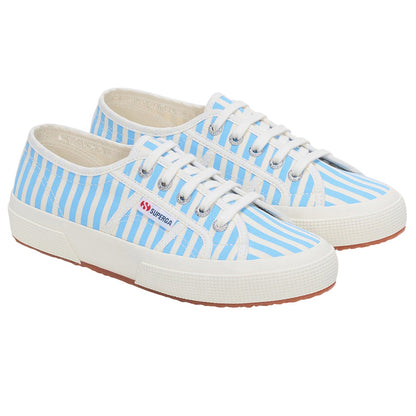 Off White-Azure Summer Sky - Front - Superga Womens-Ladies 2750 Striped Trainers