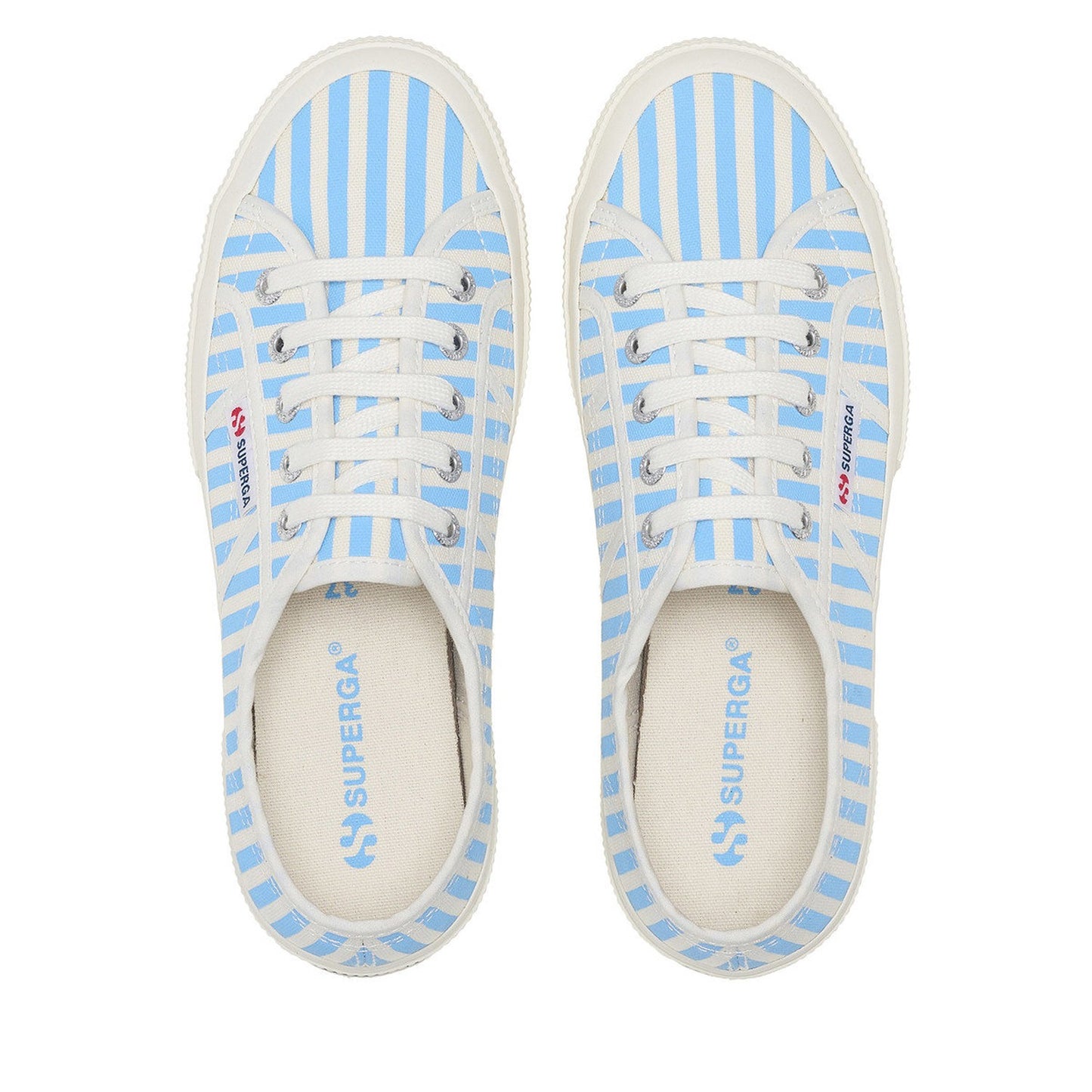 Off White-Azure Summer Sky - Pack Shot - Superga Womens-Ladies 2750 Striped Trainers