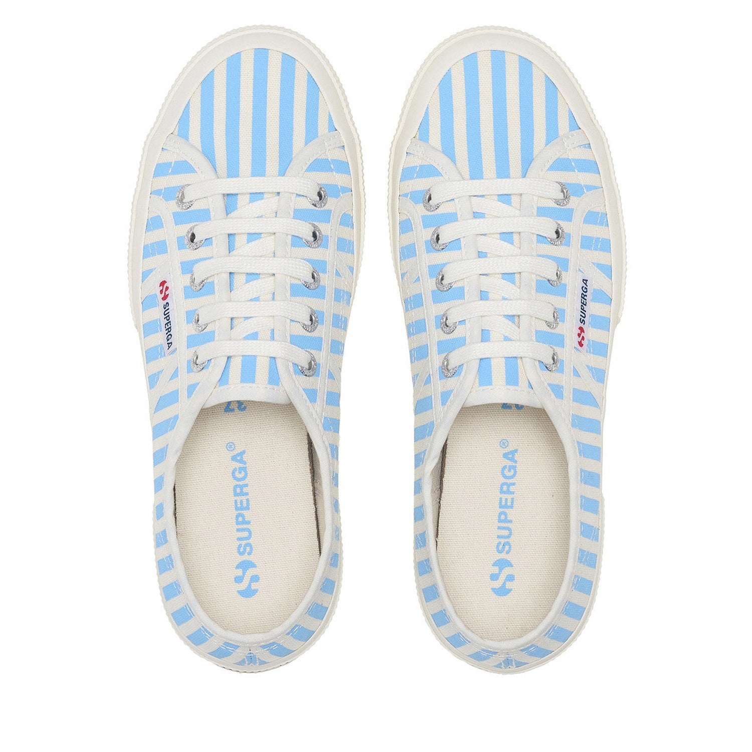 Off White-Azure Summer Sky - Pack Shot - Superga Womens-Ladies 2750 Striped Trainers