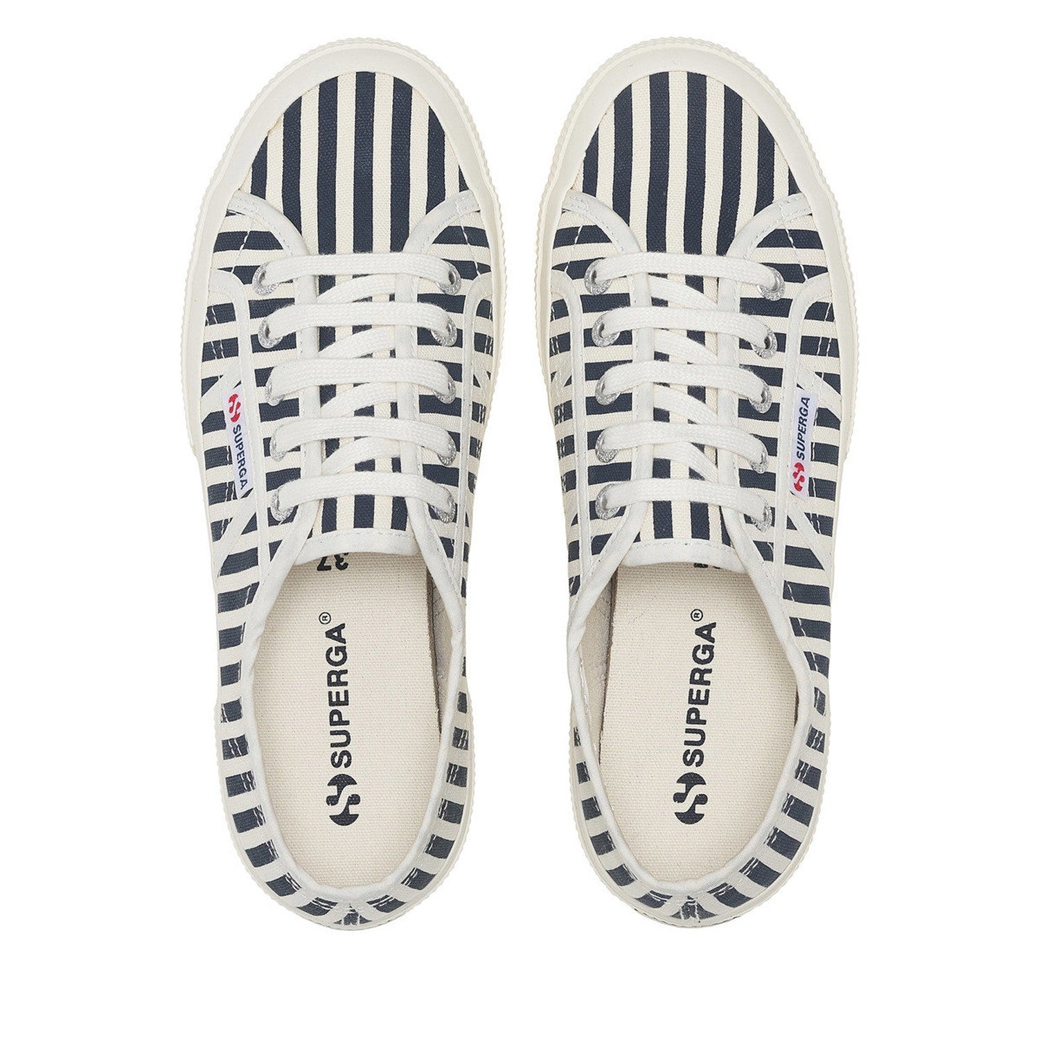 Off White-Navy - Pack Shot - Superga Womens-Ladies 2750 Striped Trainers