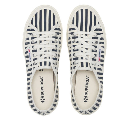 Off White-Navy - Pack Shot - Superga Womens-Ladies 2750 Striped Trainers