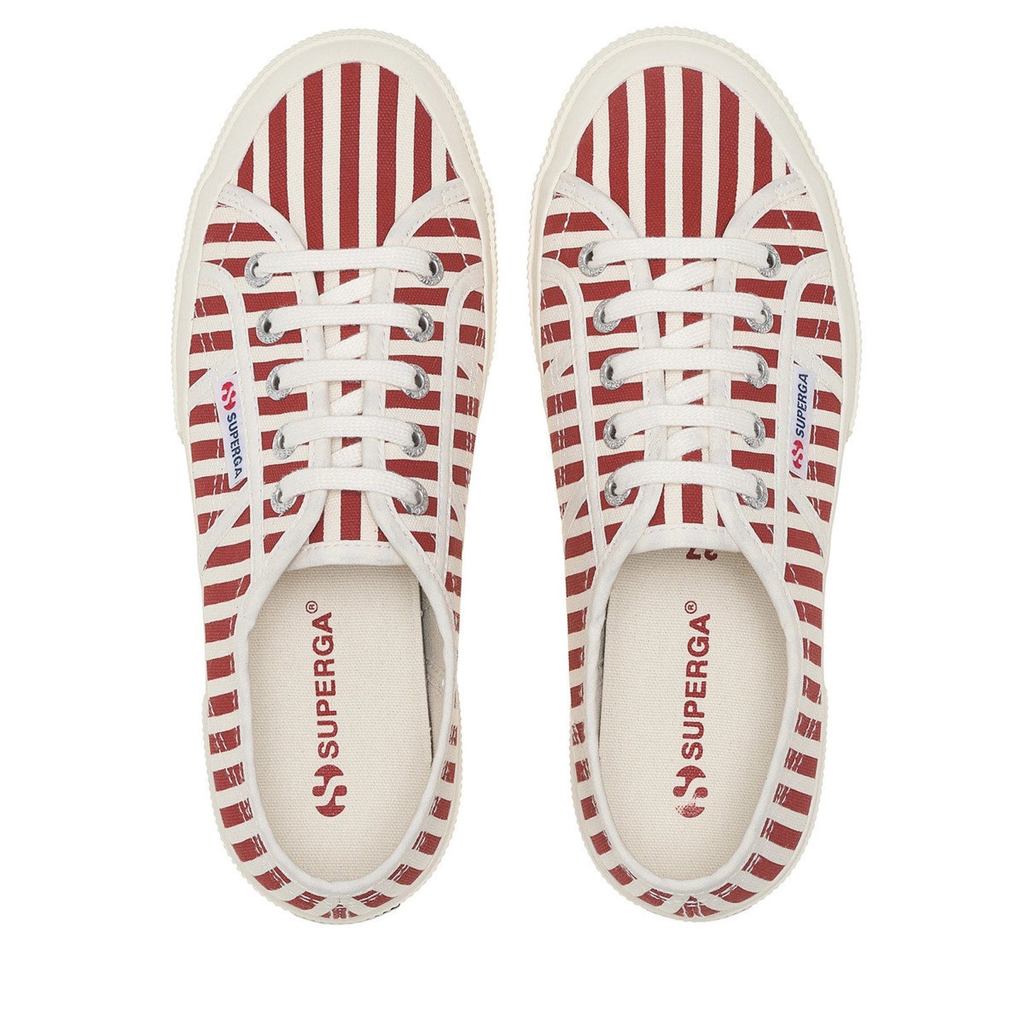 Off White-Red - Pack Shot - Superga Womens-Ladies 2750 Striped Trainers