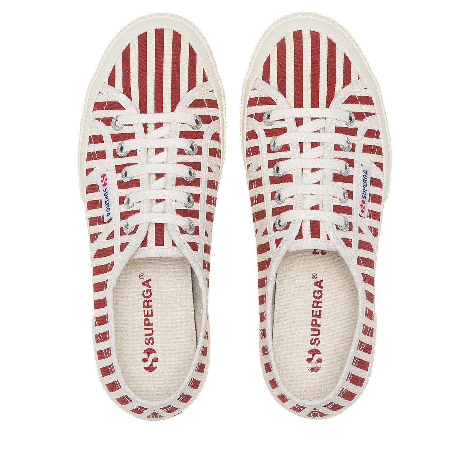 Off White-Red - Pack Shot - Superga Womens-Ladies 2750 Striped Trainers