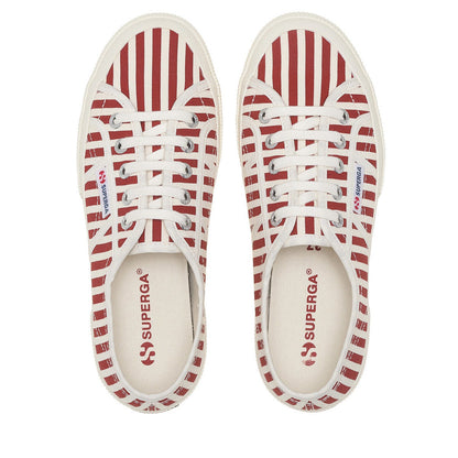 Off White-Red - Pack Shot - Superga Womens-Ladies 2750 Striped Trainers