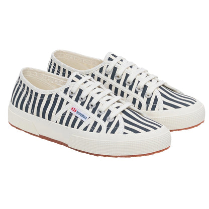 Off White-Navy - Front - Superga Womens-Ladies 2750 Striped Trainers