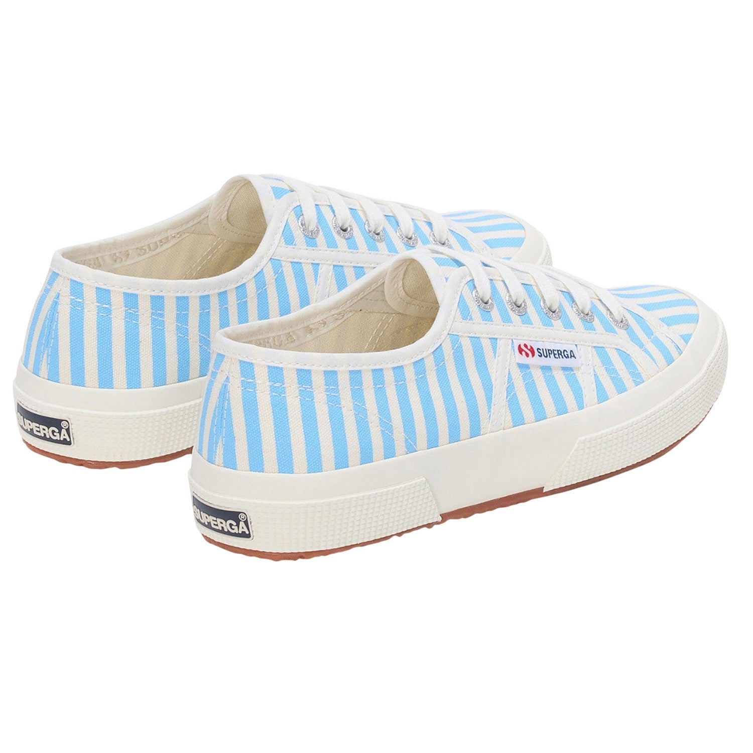 Off White-Azure Summer Sky - Back - Superga Womens-Ladies 2750 Striped Trainers