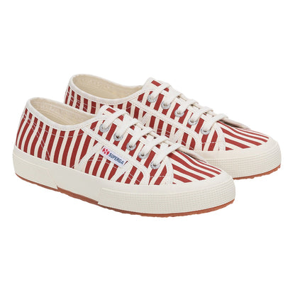 Off White-Red - Front - Superga Womens-Ladies 2750 Striped Trainers