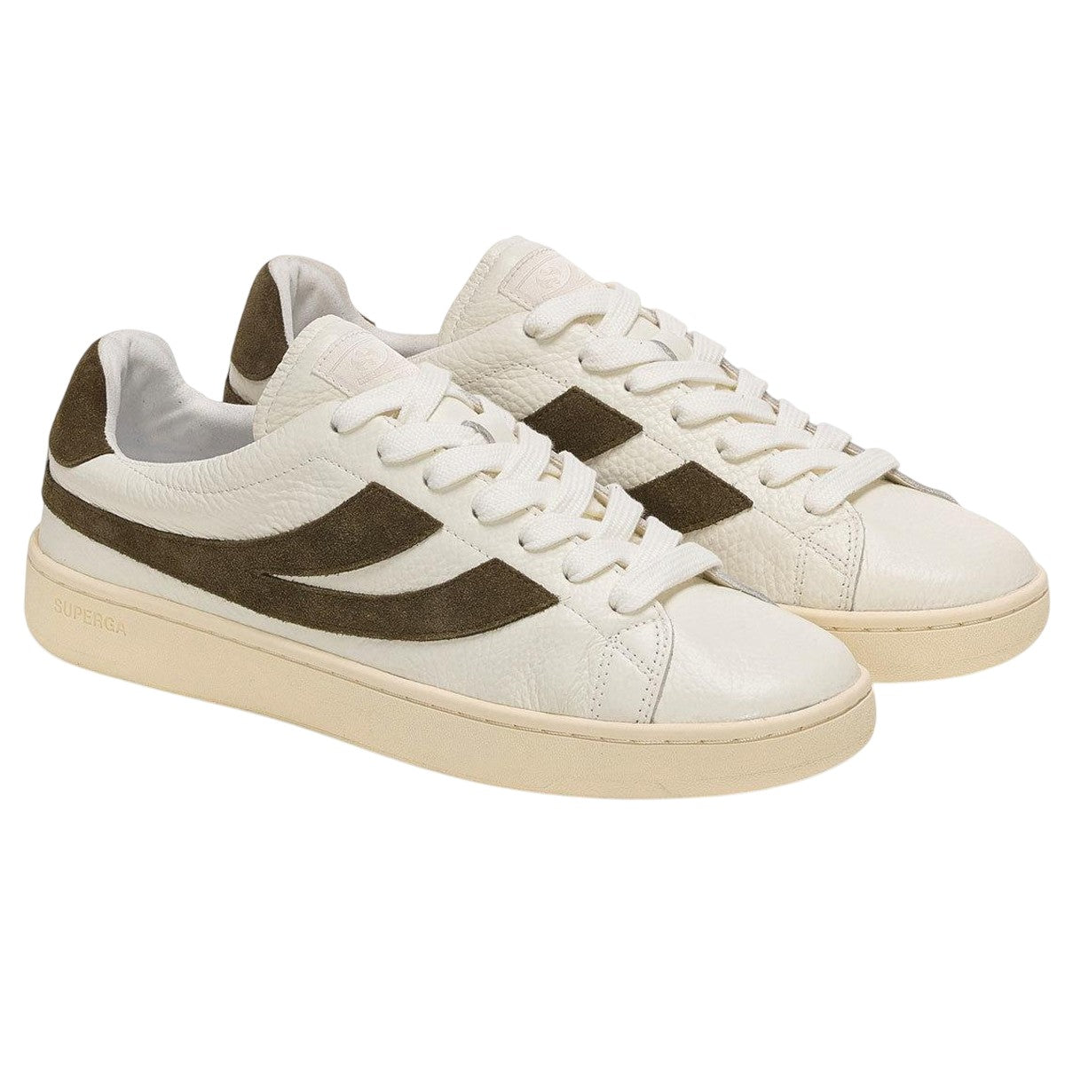 White-Green-Avorio - Front - Superga Unisex Adult 4833 Lendl Leather Trainers