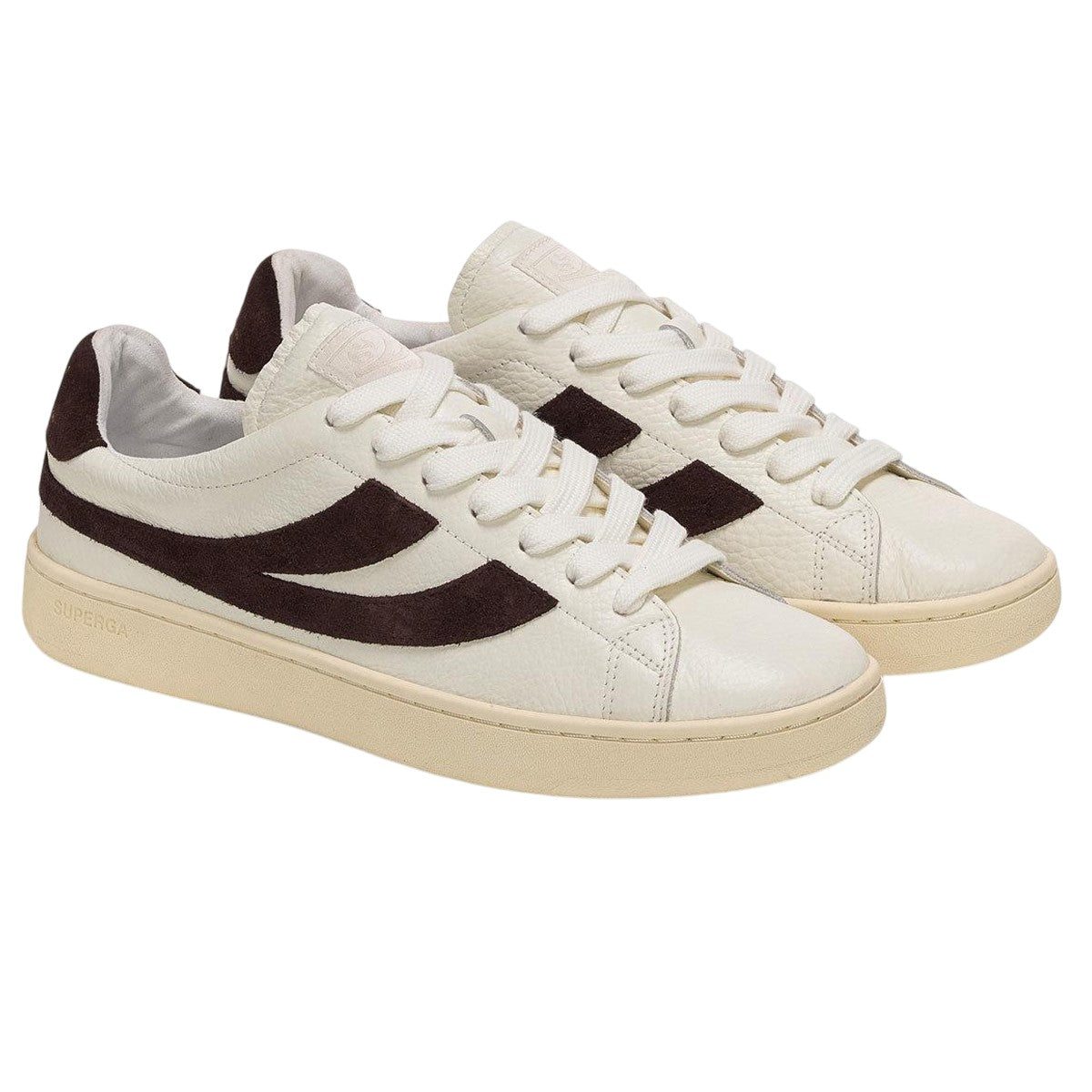 White-Brown-Avorio - Front - Superga Unisex Adult 4833 Lendl Leather Trainers