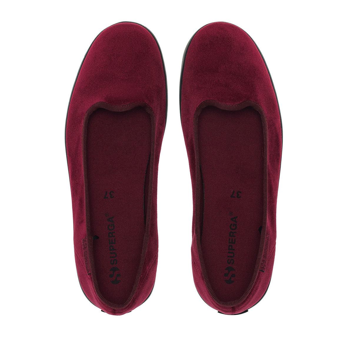 Red Bordeaux-Black - Side - Superga Womens-Ladies 2441 Velvet Ballerina Flats