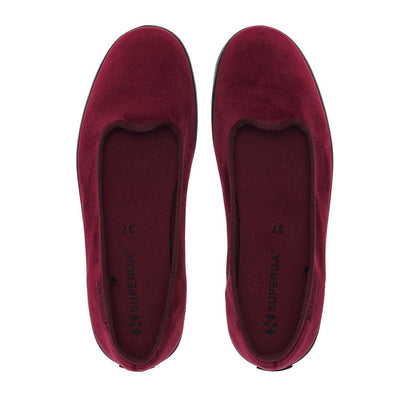 Red Bordeaux-Black - Side - Superga Womens-Ladies 2441 Velvet Ballerina Flats
