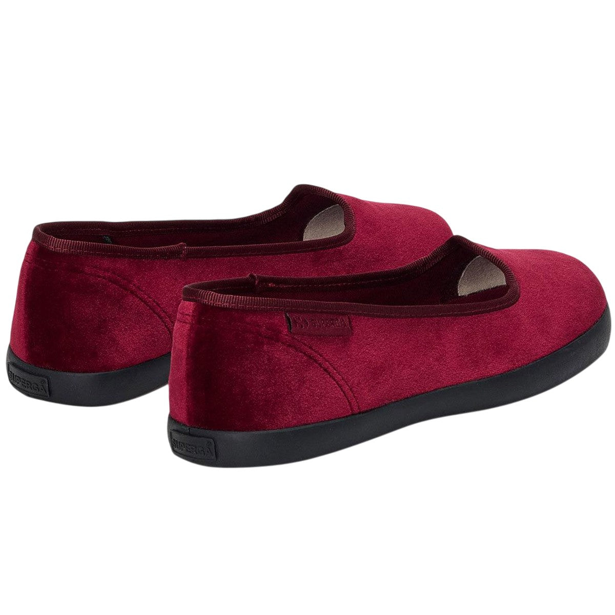 Red Bordeaux - Back - Superga Womens-Ladies 2441 Velvet Ballerina Flats