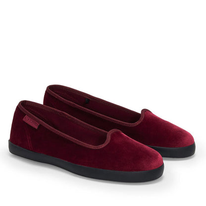Red Bordeaux-Black - Front - Superga Womens-Ladies 2441 Velvet Ballerina Flats