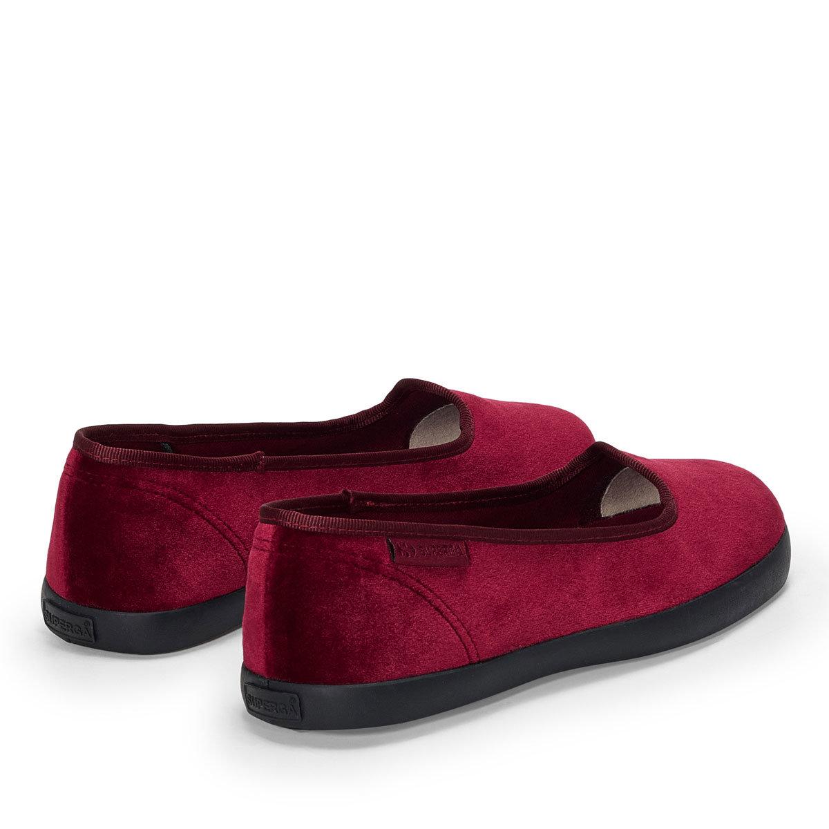 Red Bordeaux-Black - Back - Superga Womens-Ladies 2441 Velvet Ballerina Flats