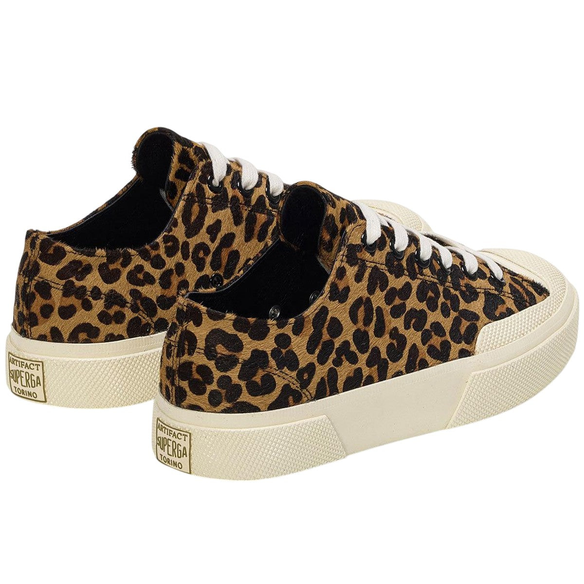 Brown-Black - Back - Superga Womens-Ladies 2750 Leopard Print Leather Trainers
