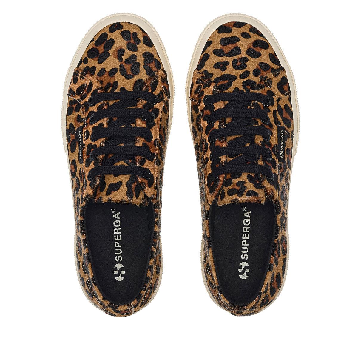 Brown-Black-Off White - Side - Superga Womens-Ladies 2750 Leopard Print Leather Trainers