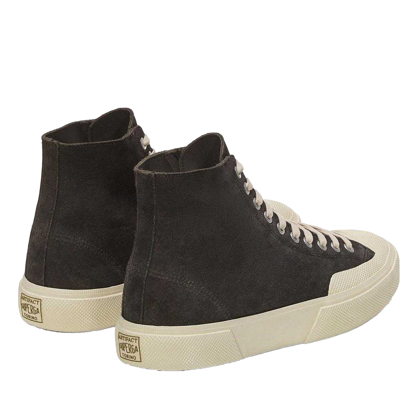 Volcano Grey-Off White - Back - Superga Mens 2433 Works Flesh Out Suede High Top Trainers