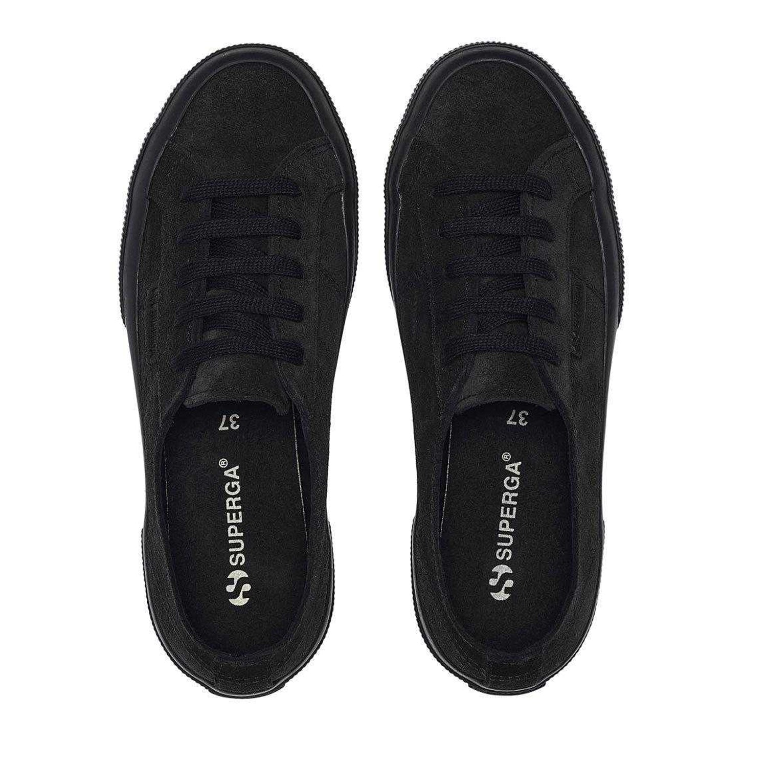 Full Black - Side - Superga Womens-Ladies Flesh Out Suede Trainers