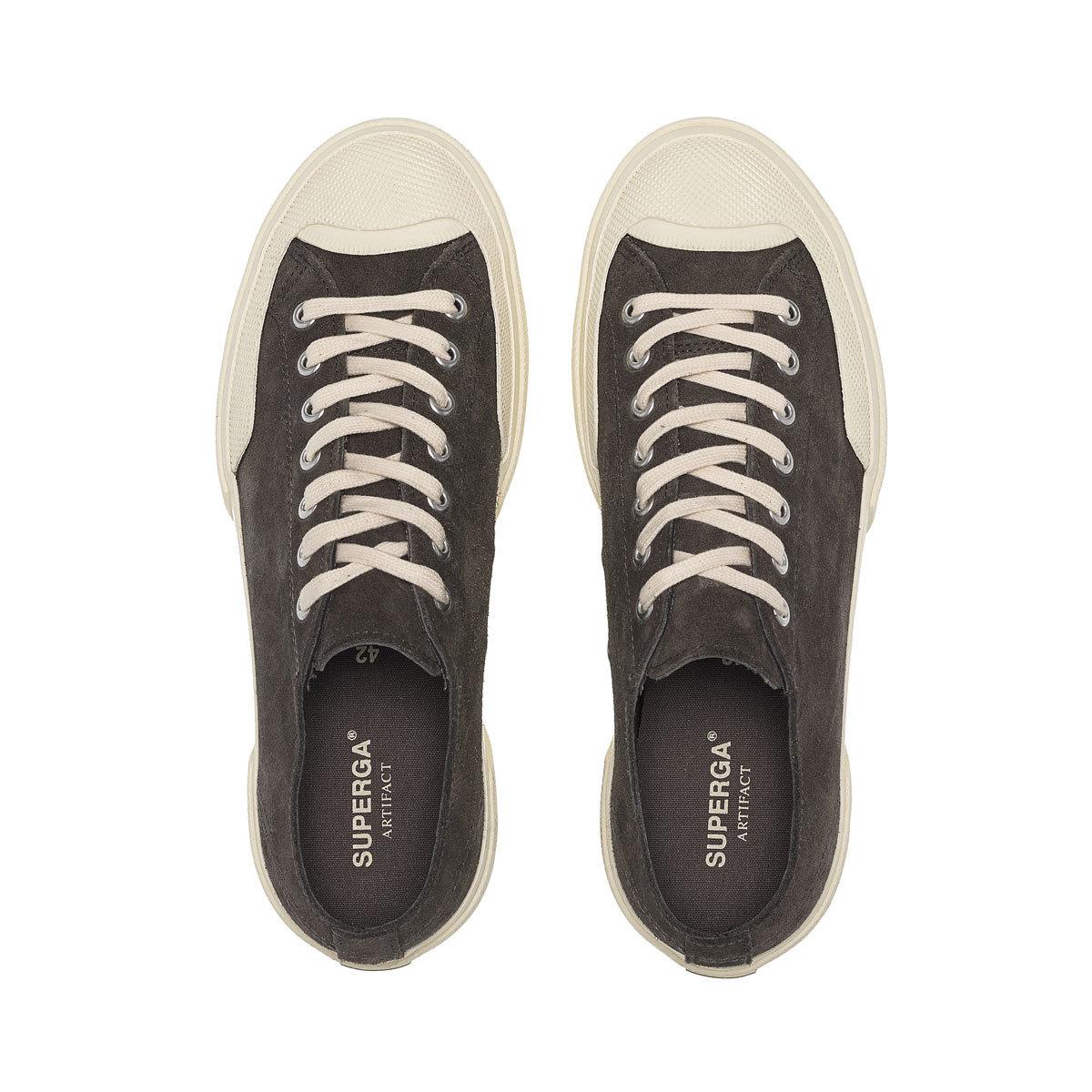 Volcano Grey-Off White - Side - Superga Womens-Ladies Flesh Out Suede Work Trainers