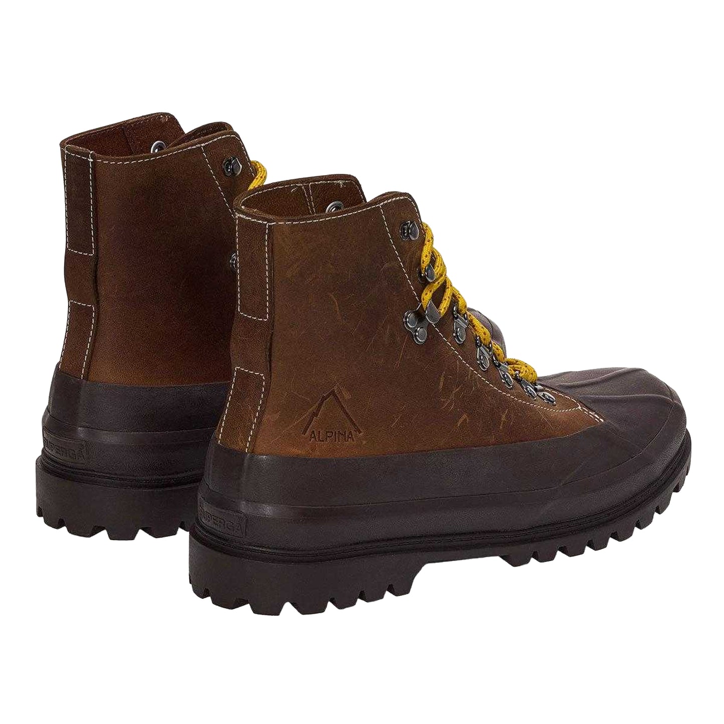 Brown Horse-Black - Back - Superga Mens 3343 Alpina Duck Crazy Horse Leather Ankle Boots