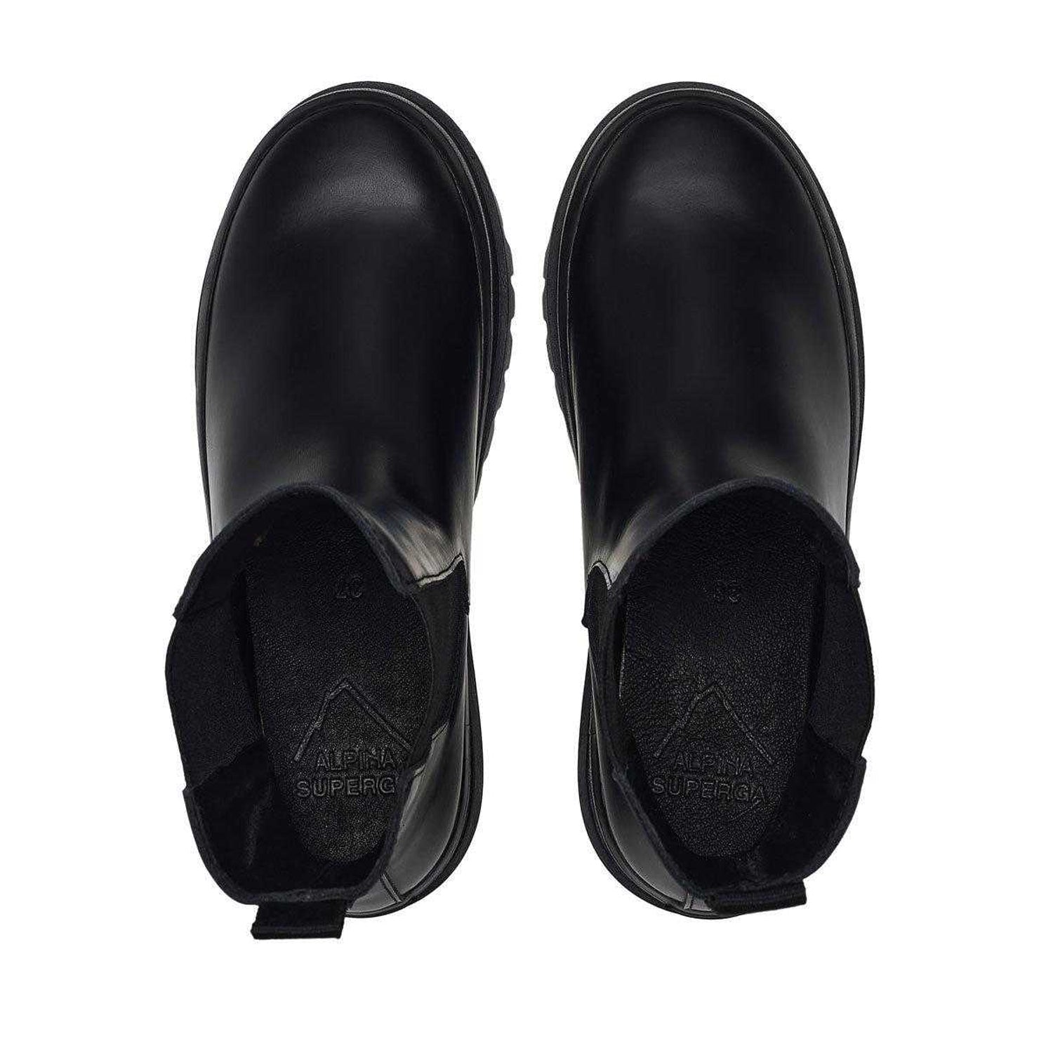 Total Black - Side - Superga Womens-Ladies 3006 Alpina Box Leather Chelsea Boots