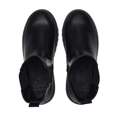 Total Black - Side - Superga Womens-Ladies 3006 Alpina Box Leather Chelsea Boots