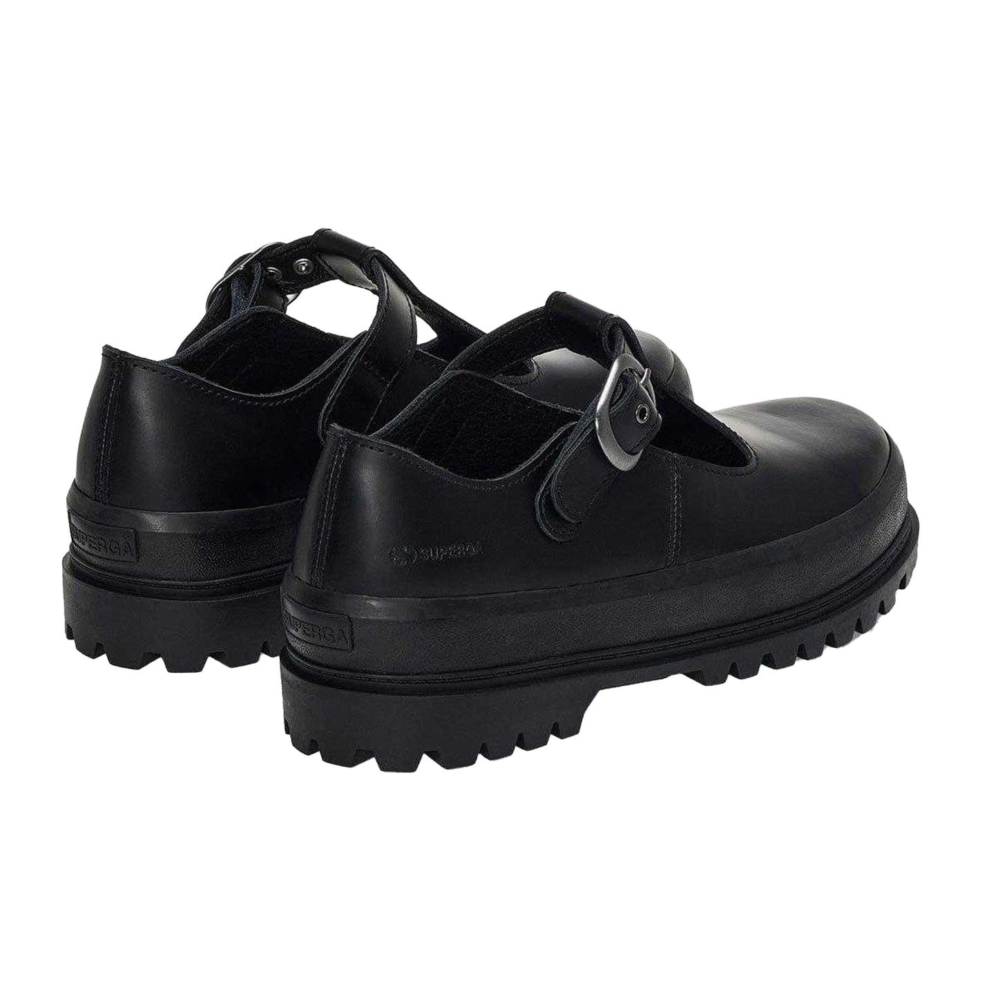 Black - Back - Superga Womens-Ladies 2541 Box Leather Mary Janes
