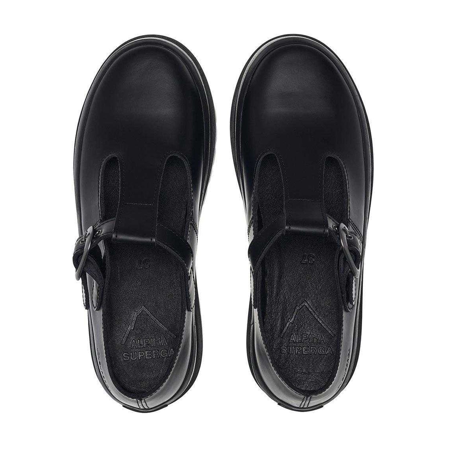 Black - Side - Superga Womens-Ladies 2541 Box Leather Mary Janes