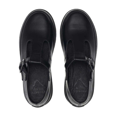 Black - Side - Superga Womens-Ladies 2541 Box Leather Mary Janes
