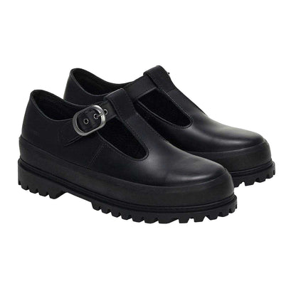 Black - Front - Superga Womens-Ladies 2541 Box Leather Mary Janes