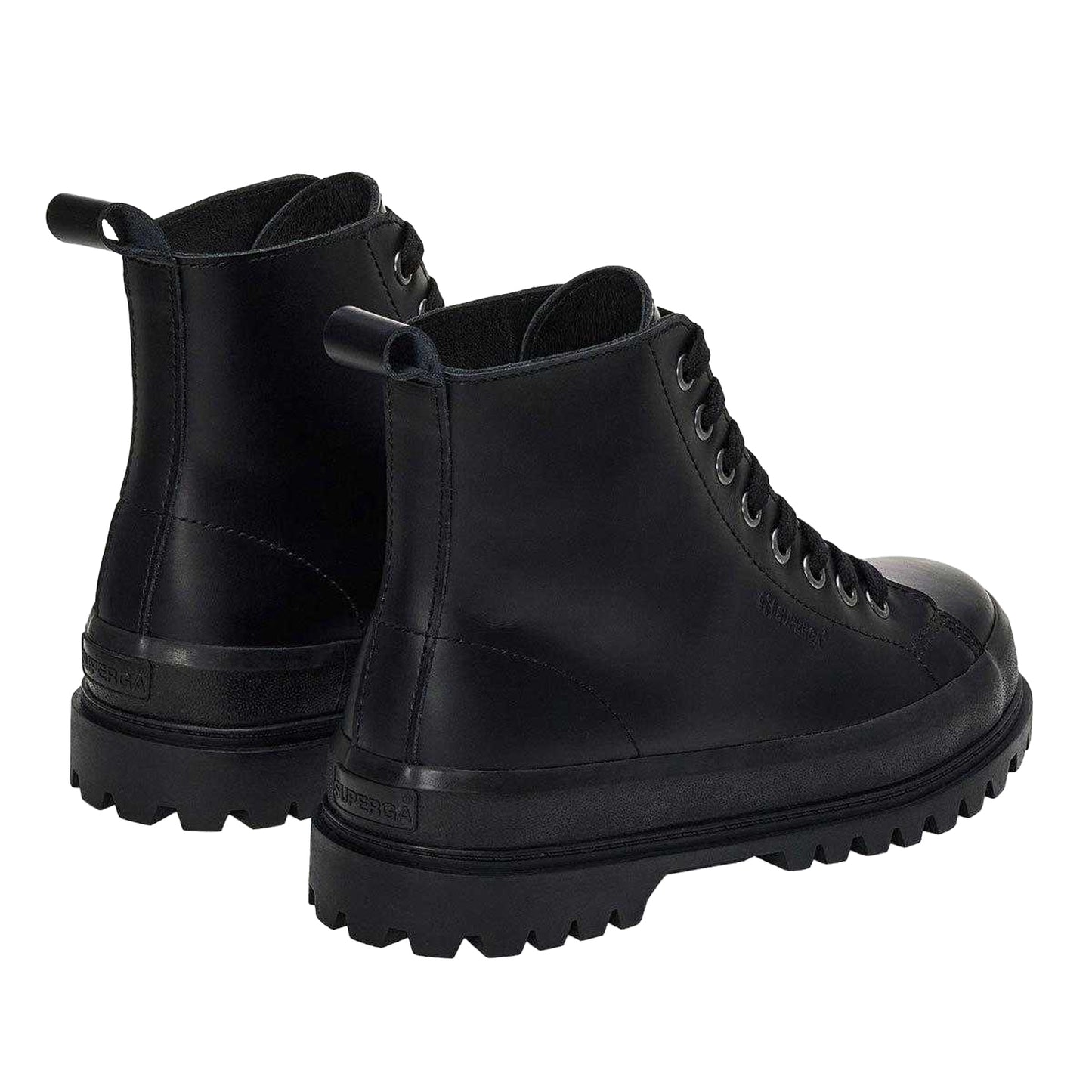 Black - Back - Superga Womens-Ladies 2644 Alpina Box Leather Ankle Boots