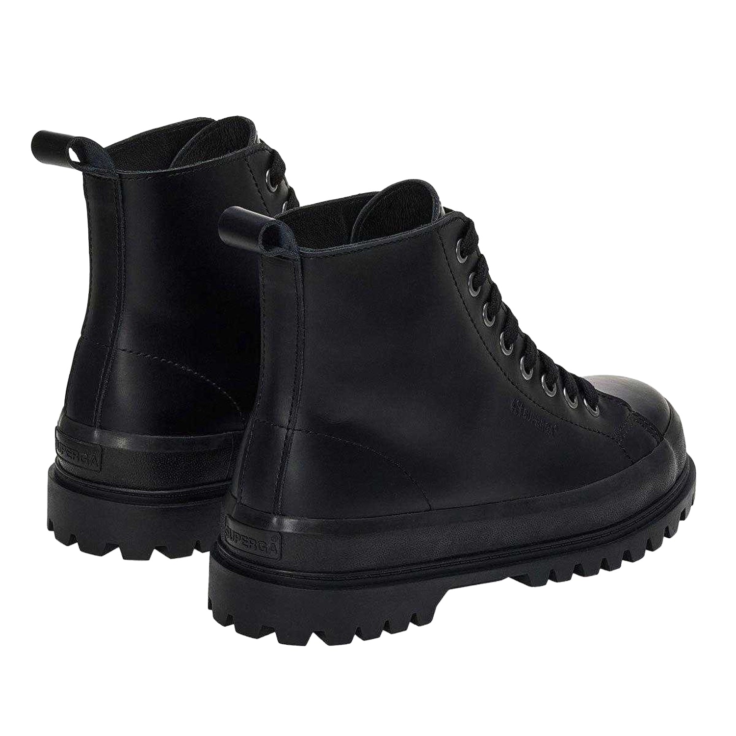 Black - Back - Superga Womens-Ladies 2644 Alpina Box Leather Ankle Boots