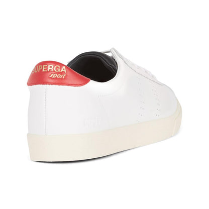 White-Flame Red - Front - Superga Unisex Adult 2843 Sport Club S Leather Trainers