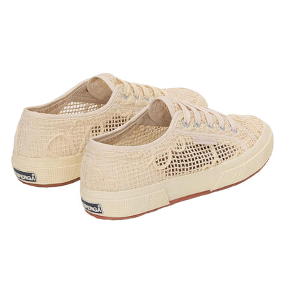 Beige Raw-Off White - Back - Superga Womens-Ladies 2750 Flower Crochet Trainers