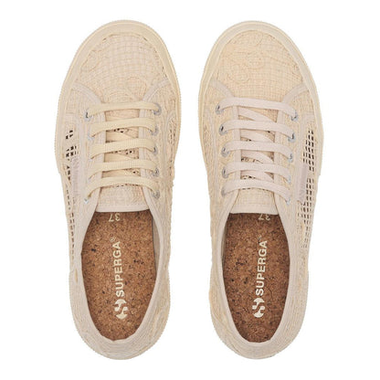 Beige Raw-Off White - Side - Superga Womens-Ladies 2750 Flower Crochet Trainers