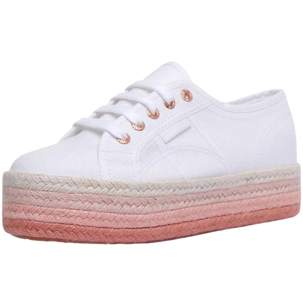 White-Rose Gold - Pack Shot - Superga Womens-Ladies 2790 Cotrope Trainers