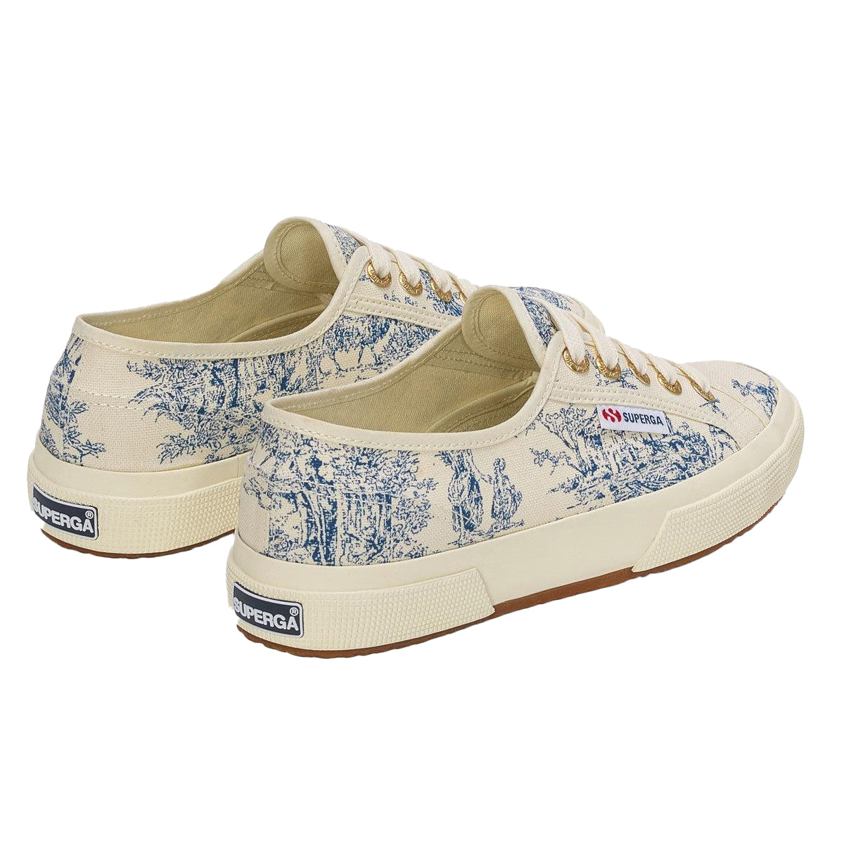 Beige Natural-Blue Navy - Back - Superga Unisex Adult Toile De Jouy Trainers
