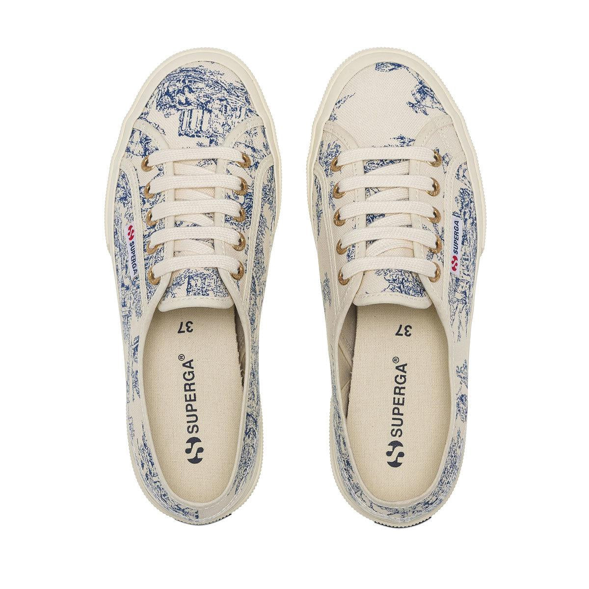 Beige Natural-Blue Navy - Side - Superga Unisex Adult Toile De Jouy Trainers