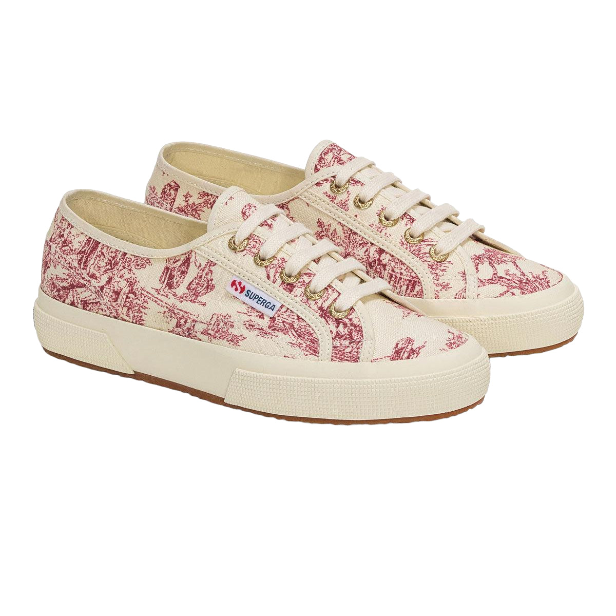 Beige Natural-Red - Front - Superga Unisex Adult Toile De Jouy Trainers