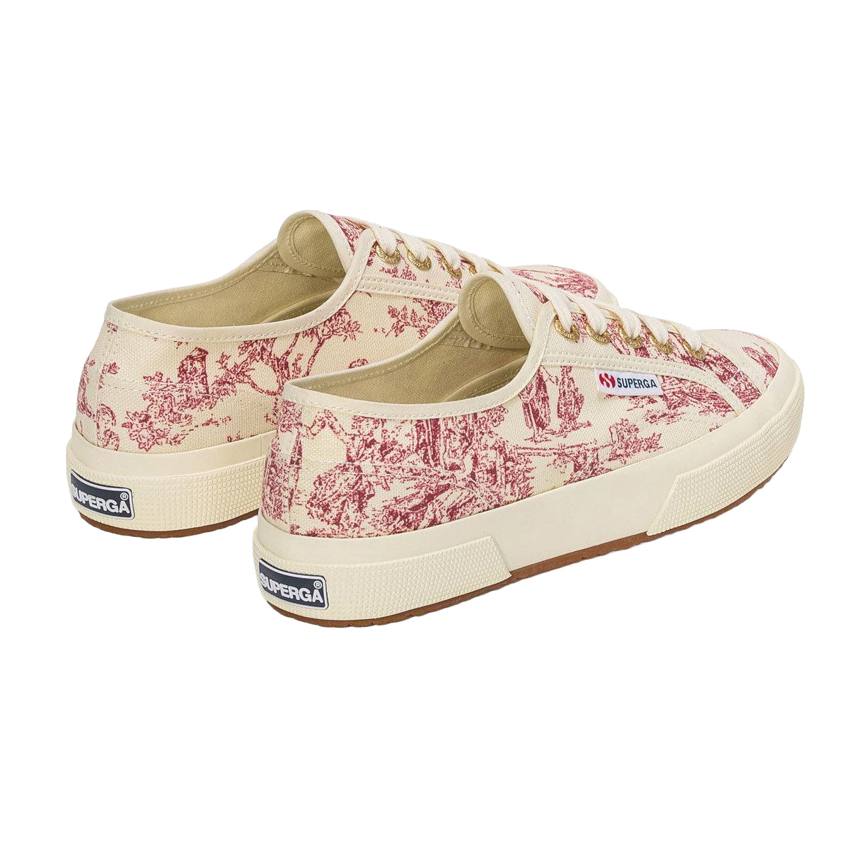 Beige Natural-Red - Back - Superga Unisex Adult Toile De Jouy Trainers
