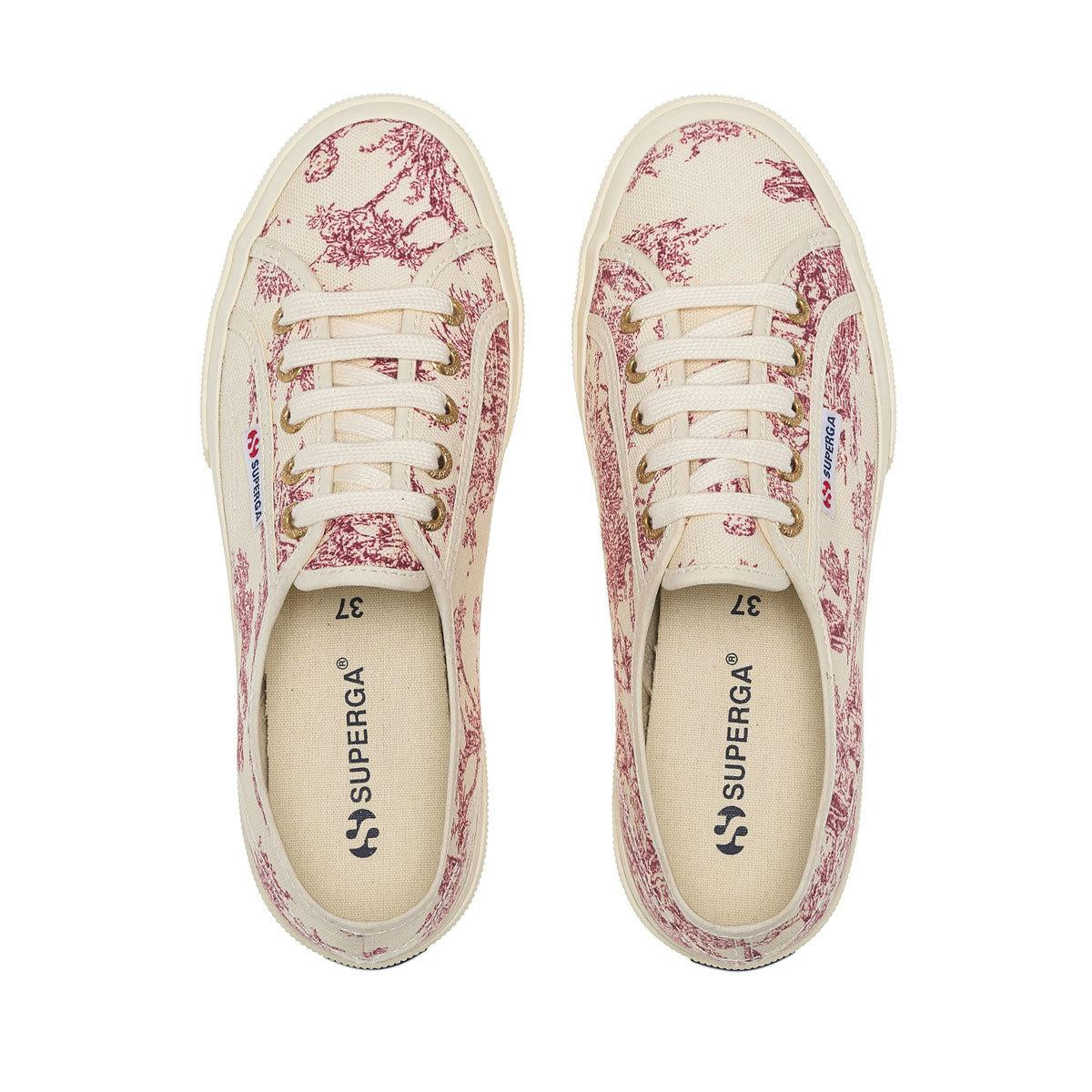 Beige Natural-Red - Side - Superga Unisex Adult Toile De Jouy Trainers