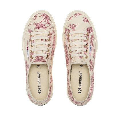 Beige Natural-Red - Side - Superga Unisex Adult Toile De Jouy Trainers