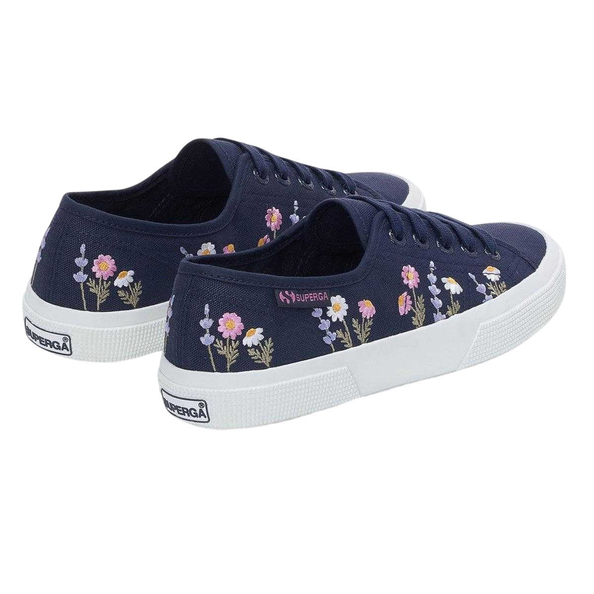 Blue Navy-White-Violet Lilla - Back - Superga Womens-Ladies 3750 Leggera Floral Embroidery Trainers