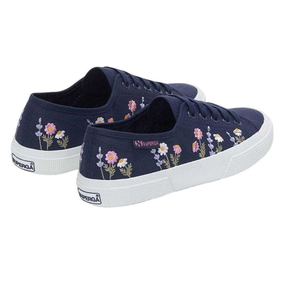 Blue Navy-White-Violet Lilla - Back - Superga Womens-Ladies 3750 Leggera Floral Embroidery Trainers