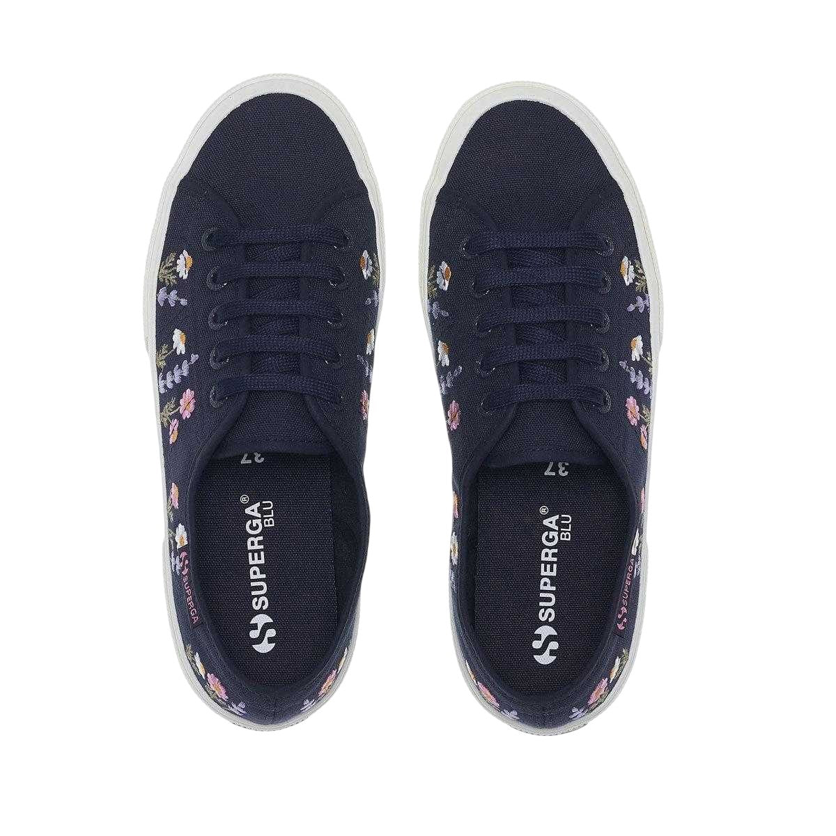 Blue Navy-White-Violet Lilla - Lifestyle - Superga Womens-Ladies 3750 Leggera Floral Embroidery Trainers