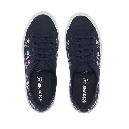Blue Navy-White-Violet Lilla - Lifestyle - Superga Womens-Ladies 3750 Leggera Floral Embroidery Trainers