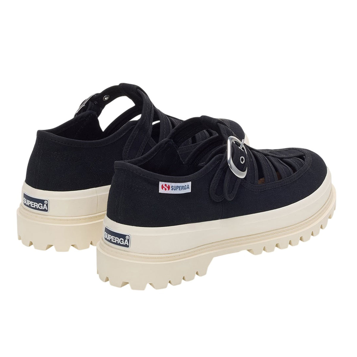 Black-Off White - Back - Superga Womens-Ladies 3541 Alpina Gurkha Fisherman Sandals