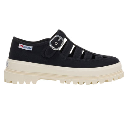 Black-Off White - Side - Superga Womens-Ladies 3541 Alpina Gurkha Fisherman Sandals