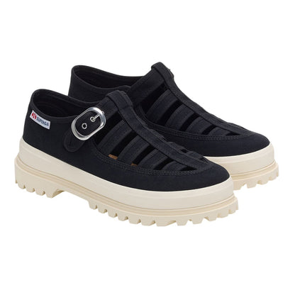 Black-Off White - Front - Superga Womens-Ladies 3541 Alpina Gurkha Fisherman Sandals